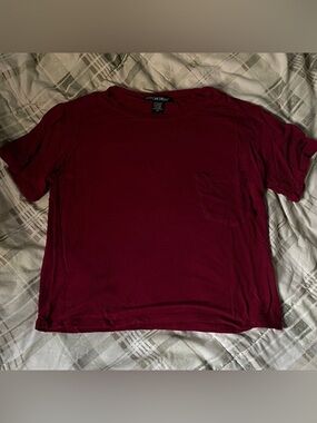 American Dream Women's Deep Wine Short Sleeve Pocket Tee